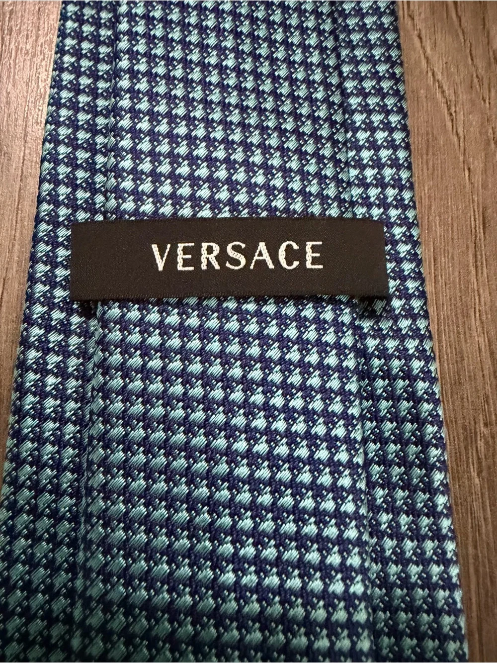 Versace Teal Blue Micro-Pattern Silk Tie